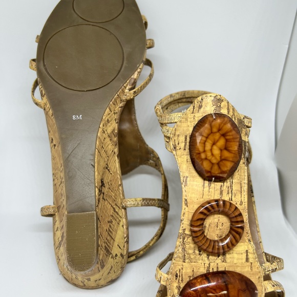 Cork wedge sandal with bronze accent stones. - Picture 2 of 2